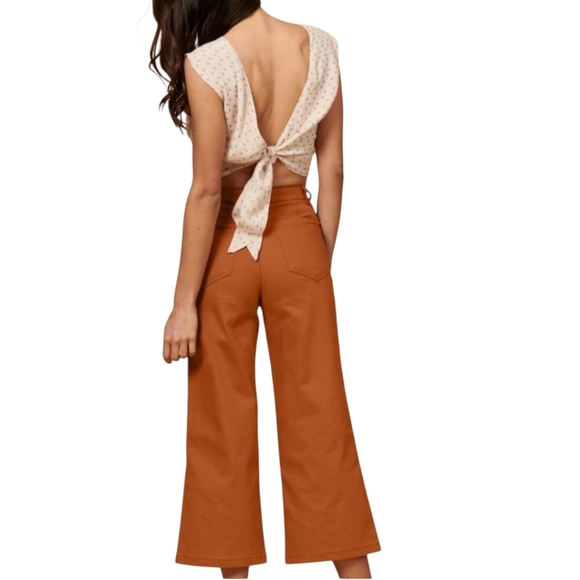Whimsy & Row Pants 30 Burnt Orange Wide-Leg Organic Cotton Flora High-Rise Crop - Picture 2 of 11